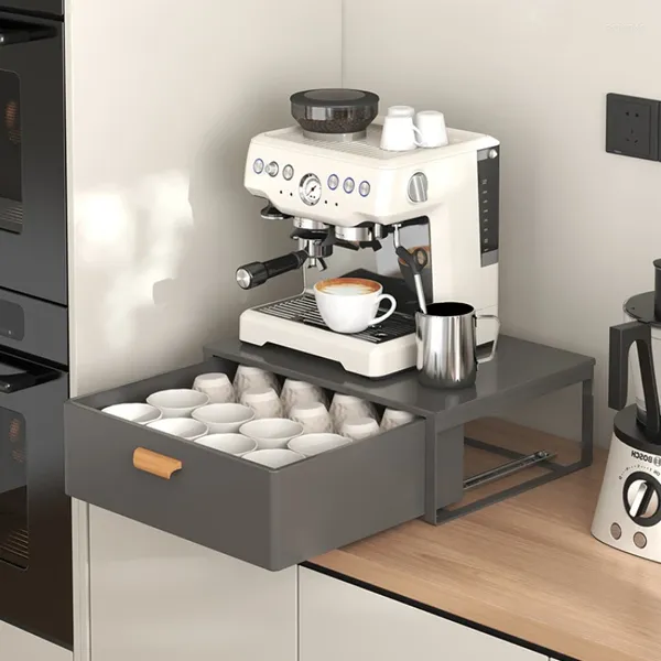 Armazenamento de cozinha em aço carbono máquina de café rack copo com cesta de tração resistente à ferrugem água conjunto caixa de chá