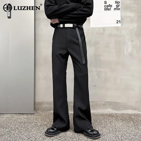 Pantaloni da uomo LUZHEN 2024 Colore solido Elegante Elegante Casual Originale Primavera Trendy Personalità Pantaloni a zampa d'elefante LZ1864