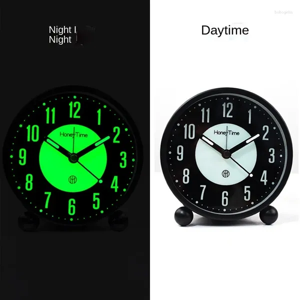 Orologi da tavolo Moda moderna Semplice circolare Sveglia luminosa da 4 pollici Scrivania con luce notturna a scansione silenziosa per la casa