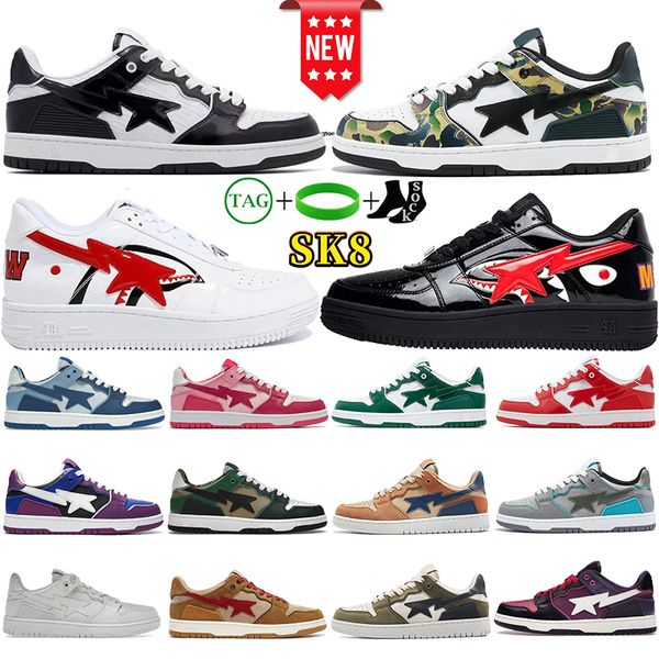 Nigo Designer Freizeitschuhe Herren Damen Sk8 Sta Low Schuh Weiß Silber Braun Elfenbein Schwarz Camo Lila Orange Braun Beige Marine Herren Damen Mode Train Jogging Sneakers