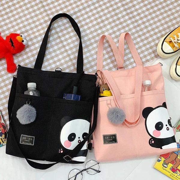 Umhängetaschen Damen Canvas Handtaschen 2024 Mädchen Shopper Geldbörsen Mode Lässig Cartoon Panda Print Große Kapazität Umhängetasche