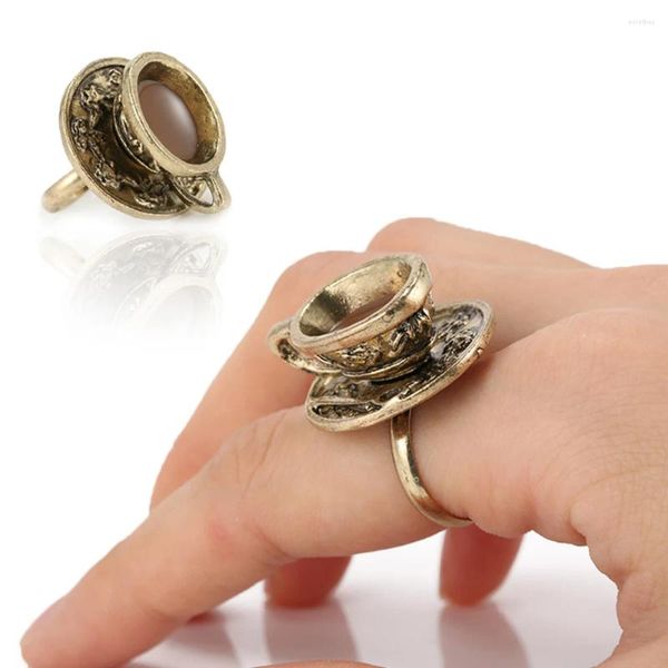 Cluster Ringe Retro Frauen Kaffeetasse Ring Europäische Designs Künstliche Bronze Metall Unisex Schmuck Für Männer 2024