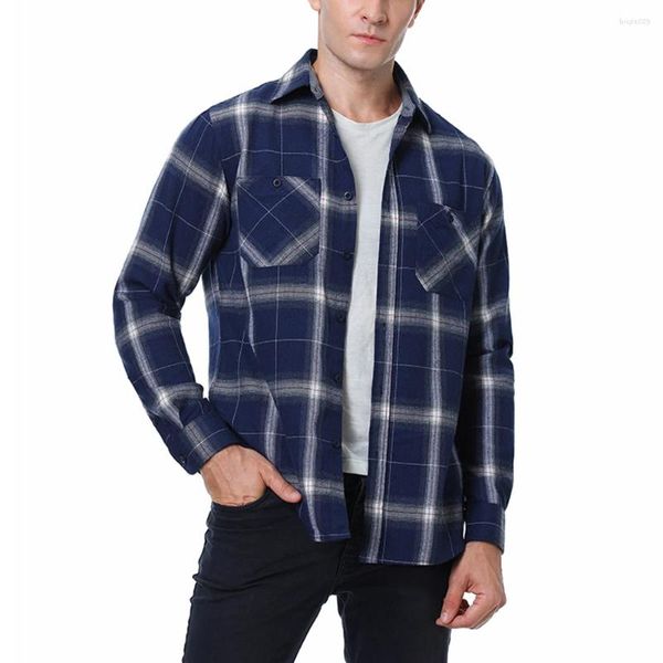 Männer Casual Hemden Mann Plaid Flanell Und Blusen Einreiher Langarm Brust Zwei Taschen Design Tops Shirt Für männer Kleidung