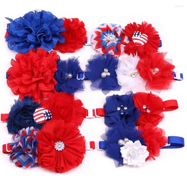 Vestuário para cães 30pcs Pet Flower Bowtie Collar American Independence Day Pets Diomand Pearl Bowties para cães pequenos Cat Grooming Acessórios