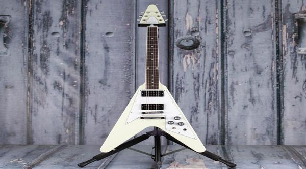 Fly v clássico branco de alta qualidade guitarra elétrica inteira de alta qualidade corpo em mogno sólido cromo hardware 8798353