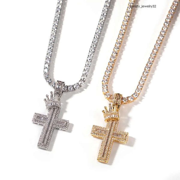 Krone Kreuz Anhänger Halskette Männer Hip Hop Punk Mode Persönlichkeit Breite GRA Moissanit Diamant Gold Sterling Silber Kubanische Link Kette frauen