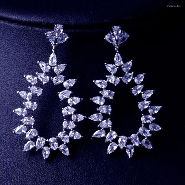Baumelnde Ohrringe, wunderschöne kubische Zirkon-Stein-Quasten-Tropfen, groß, für Frauen, Party, Luxus-Kristall, Hochzeit, Braut