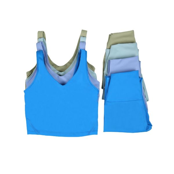 LL Set da allenamento per donna Leggings fitness push up Reggiseno sportivo a vita alta Abiti sportivi elastici Pantaloni Gilet da palestra Imbottiture Abiti Tute da yoga