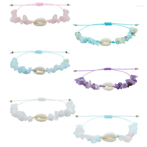 Charme Pulseiras Coloridas Pedra Shell Pulseira Ovo Branco Roxo Cristal Para Mulheres Homens Ajustáveis ​​Encantos Corda Atacado