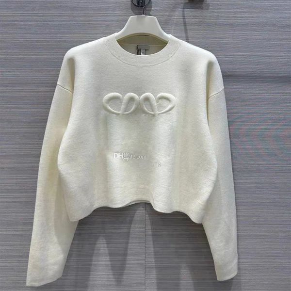 2024 Lowe Moda Tasarımcı Jumper Giysileri Sweaters Kadın Örgü Sweater Külot Kadın Sonbahar Kış Giyim Bayanlar Beyaz Gevşek Uzun Kollu Zarif Günlük Tops