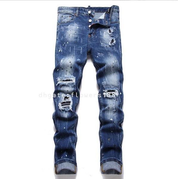 Secondo quadrato rosso 2024 Spring Foreign Trade maschili jeans strappati a medio rallini a medio emise pantaloni da uomo jeans uomini sottili motociclisti jeans jeans jeans jeans