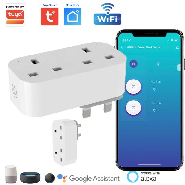 Steuern Sie Tuya Smart New UK Smart Plug Dual Plug Wireless Britische Steckdose WIFI Bluetooth Doppelsteckdose App Voice Remote Control