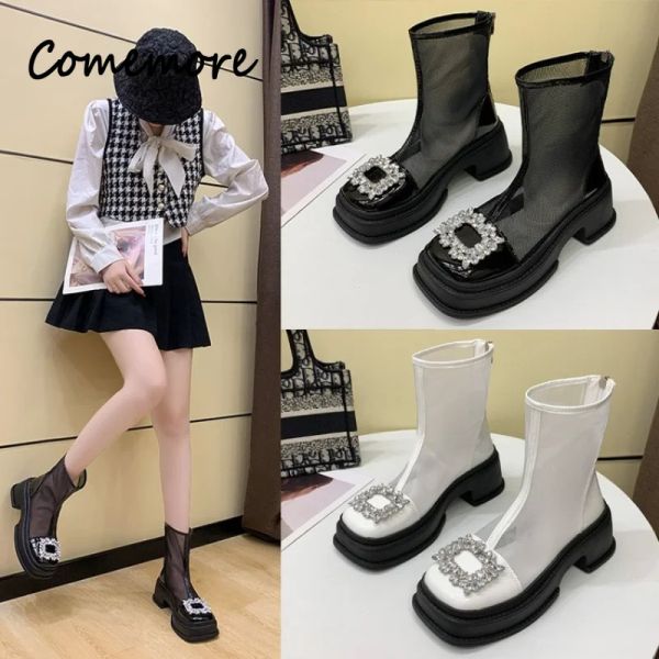 Botas comemore 2023 mulheres saltos altos Senhoras Eelgant White Botas curtas Shorts Fashion Shoes Fashion Shoes Mesh Mesh Summer Summer