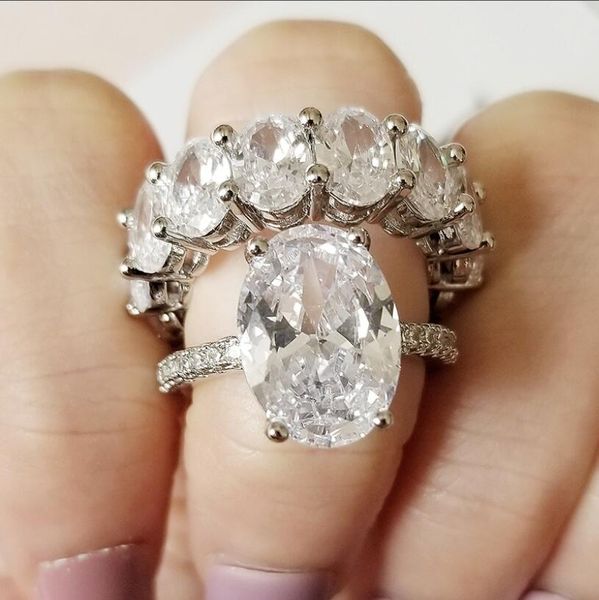 Choucong Anelli nuziali scintillanti Ins Gioielli di lusso più venduti Argento sterling 925 Grande taglio ovale 5A Zircone cubico Diamanti CZ Pietre preziose Festa Donna Coppia Anello nuziale