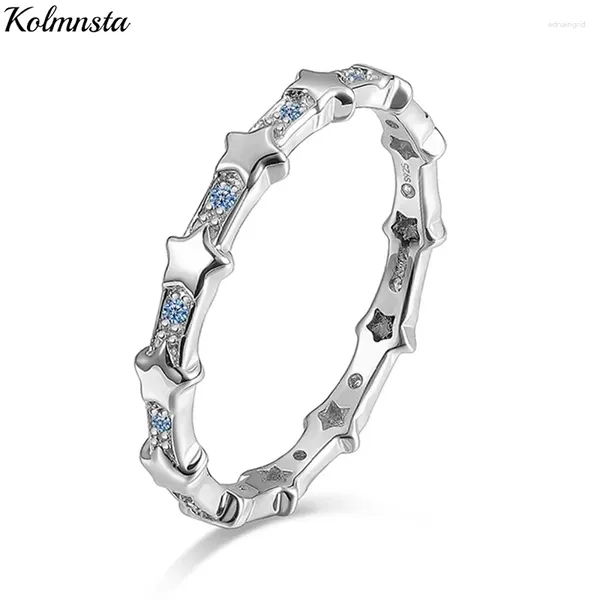 Anéis de cluster Kolmnsta Real Prata 925 Estrela para Mulheres Esterlina Azul Branco Zircão Empilhável Anel de Dedo Casamento Banda Jóias