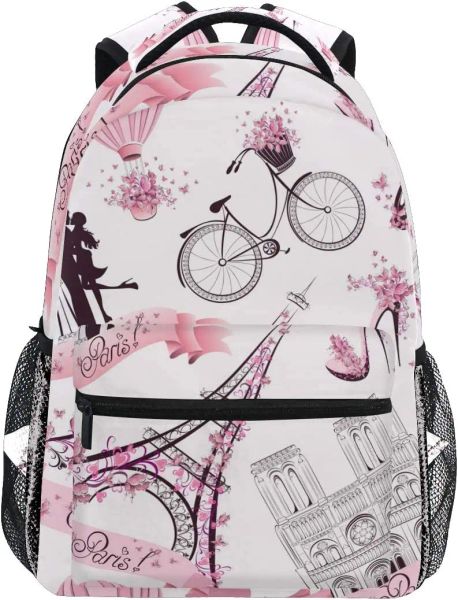 Mochilas Backpack Valentine Paris Eiffel Tower Adults School Bag Casual College Bolsa de viagens Zipper Bolhe de Bookbag ombro Daypack