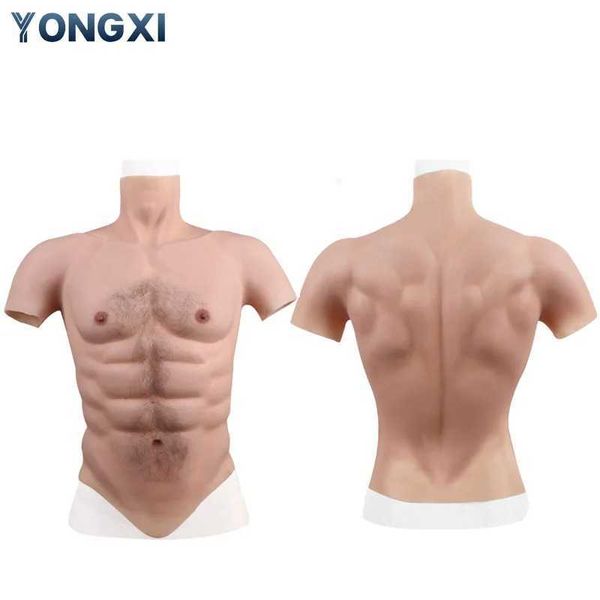 Almofada de peito yongxi 3d silicone músculo terno para o homem traje masculino falso peito bodysuit simulação realista cosplay roupas 240330