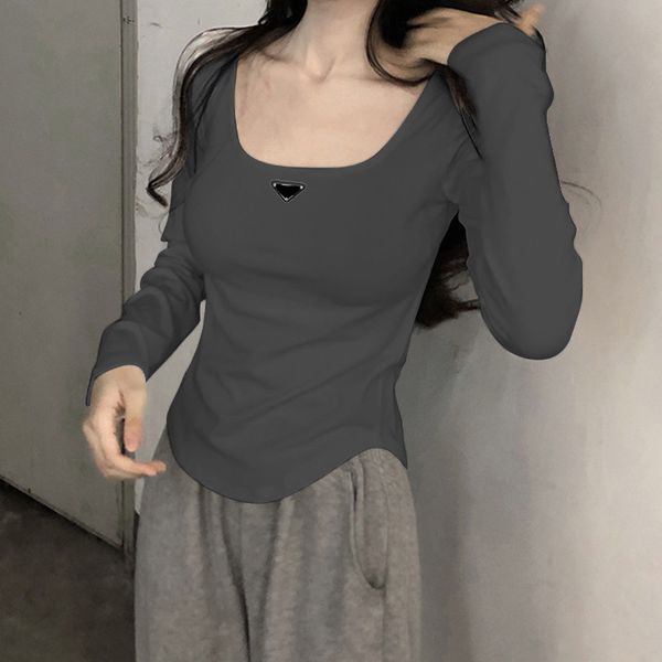 T-shirt da donna Designer T-shirt da donna con lettera Camicia base a maniche lunghe Nero Bianco Colori T-shirt Abbigliamento da donna Top elasticizzati classici