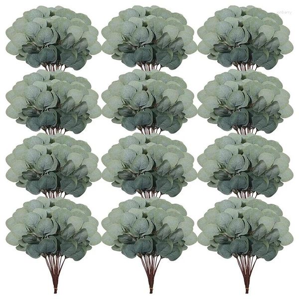 Fiori decorativi YO-70PC Steli di eucalipto Decor Foglie artificiali Rami verdi Pianta finta Foglia verde