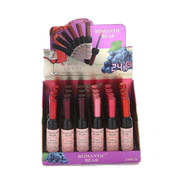 24 Pcs Vinho Lip Tint 6 cores À Prova D 'Água Vinho Lip Stain Longa Duração Matte Líquido Garrafa de Vinho Batom Lip Gloss para Mulheres Maquiagem 240321