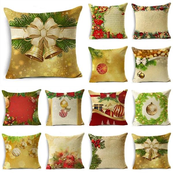 Kissen Willkommen Weihnachten Überwurfbezüge 40/45/50 cm Golden Shining Balls Poinsettia Kissenbezug für Sofa Couch Home Decor