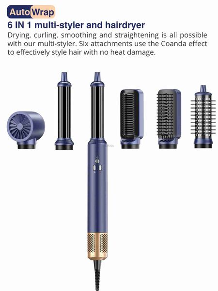 Saç kurutucular 6 in 1 iyonik saç kurutma makinesi 110000 rpm yüksek hızlı darbe kurutma fırçası hızlı kurutma Otomatik sargı kıvırıcı saç kurutma fırçası çok styler 240401