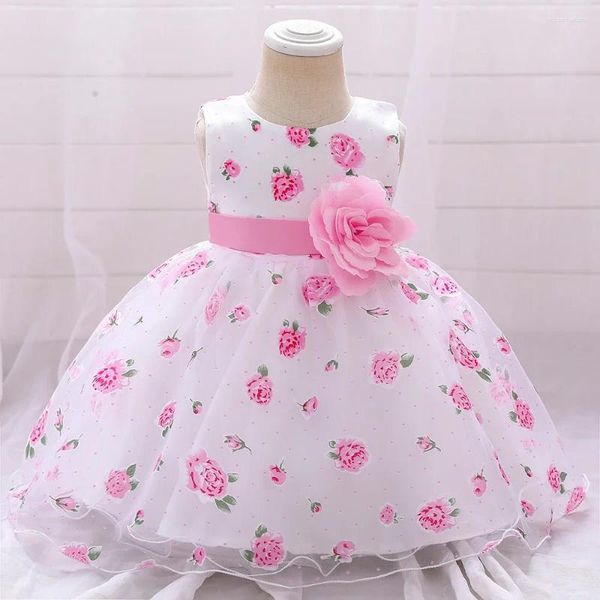 Mädchenkleider Kindergeschenk Blumen-Taufkleid für Babys, die zum ersten und 1. Geburtstag geboren wurden, Spitzenhochzeits-Taufkleid