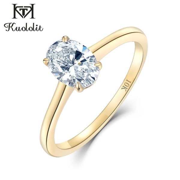 Anelli Kuololit 585 14K GOLLY GIALLO 1,5CT 1,0 CT Anello di moissanite per donne Anello ovale fatto a mano Moissanite con certificato GRA