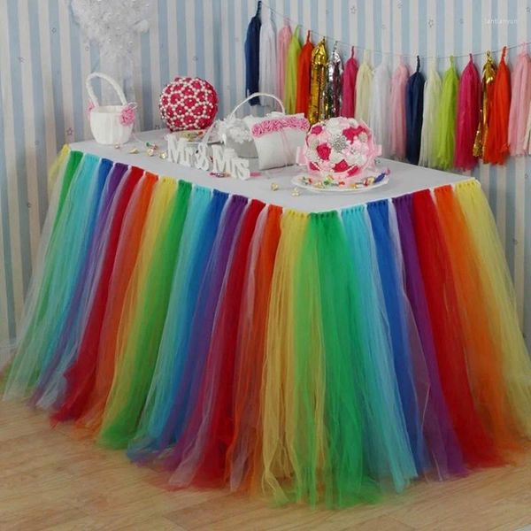Gonna da tavolo in tulle multicolore per decorazioni per matrimoni, feste di compleanno, coperture in filato, decorazioni per la casa W7473