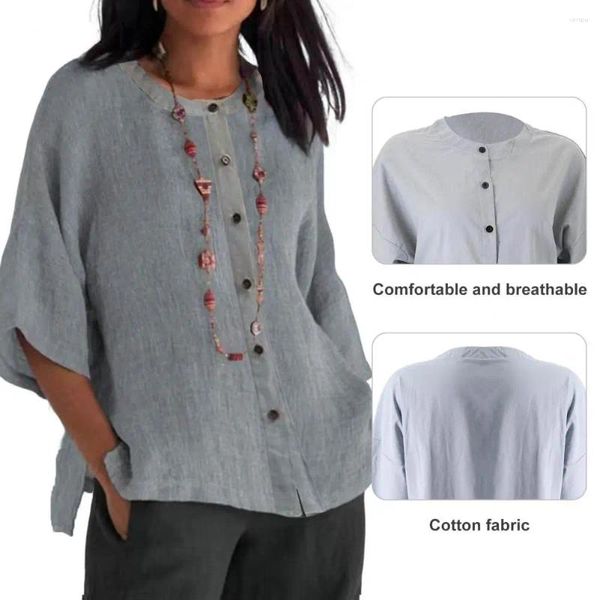 Kadın Bluzları Kadın Gömleği Vintage Gevşek Hardigan Yumuşak Nefes Alabilir Üç Çeyrek Kollu Sonbahar İçin Sonbahar