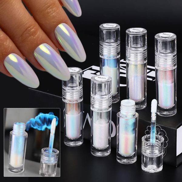 Set di glitter per unghie liquidi metallici Aurora a 6 colori Set di piccoli tubi al chiaro di luna, pigmenti cromati lucidi in polvere, per salone professionale, 240328