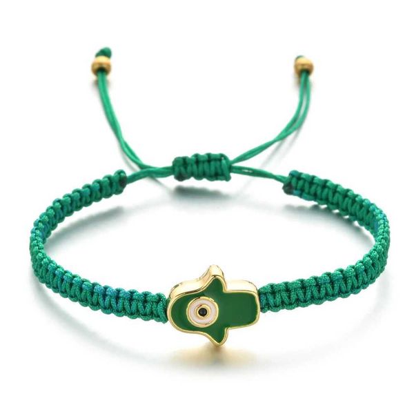 Catena verde Lucky Evil Eye Fatima Bracciale Donna Vintage Gioielli Corda intrecciata fatta a mano Bracciale regolabile Regalo di compleanno Q240401