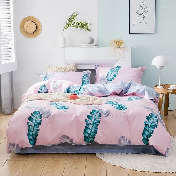 Conjuntos de cama 2024 de quatro peças simples algodão duplo casa cama folha colcha espessamento lixamento dormitório pena rosa
