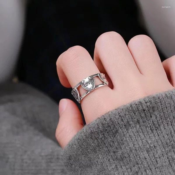 Cluster Ringe 925 Sterling Silber Liebe Herz Für Frauen Mädchen Geschenk Ausgehöhlt Brief Koreanische Ins Mode Schmuck Drop