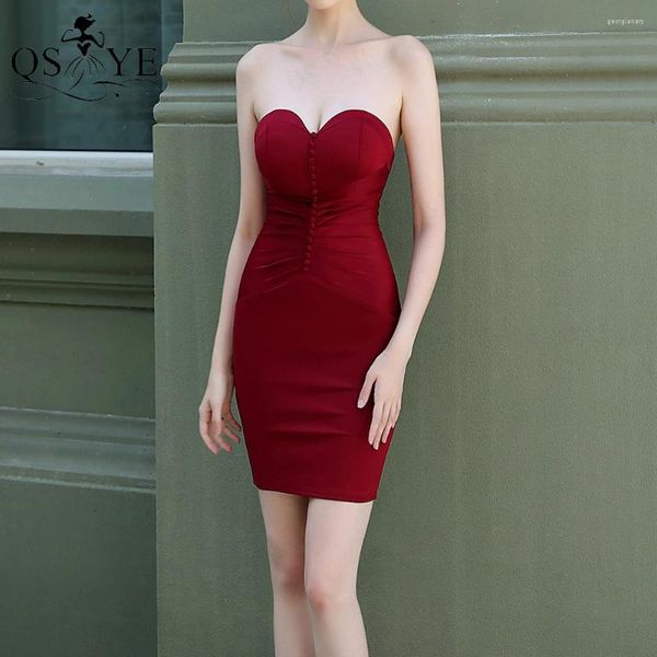 Бальные платья QSYYE бордовое платье-футляр для выпускного вечера эластичное вечернее платье с рюшами и пуговицами милая девушка коктейльное красное шикарное платье