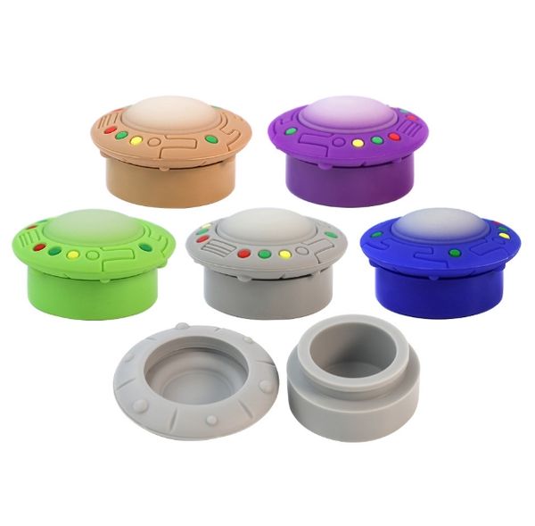 Contenitore per fumatori in silicone da 5 ml Vaso antiaderente UFO Colori misti Supporto per tabacco alle erbe per contenitori di cera a scatola solida per olio vaporizzatore