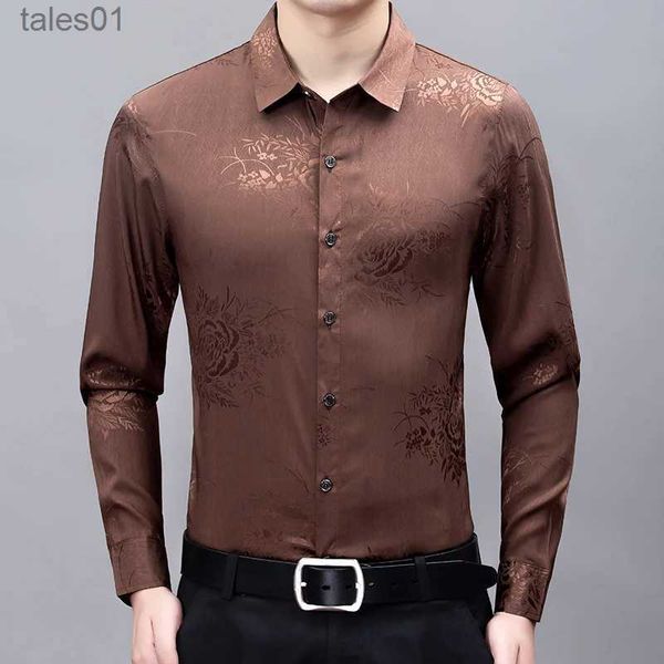 Plus Tees Polos Homem Roupas de Seda Floral Camisas Macias de Manga Longa Masculino Popeline Flores Vestidos Frete Grátis yq240401