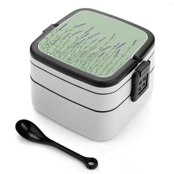 Stoviglie Lavanda Doppio Strato Bento Box Pranzo Portatile per Bambini Scuola Philelle Natura Verde Pastello Semplice Minimalista