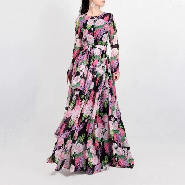 Vestidos de festa qian han z i 2024 moda de alta qualidade runway mulheres verão maxi vestido vintage flor impressão praia boêmio longo