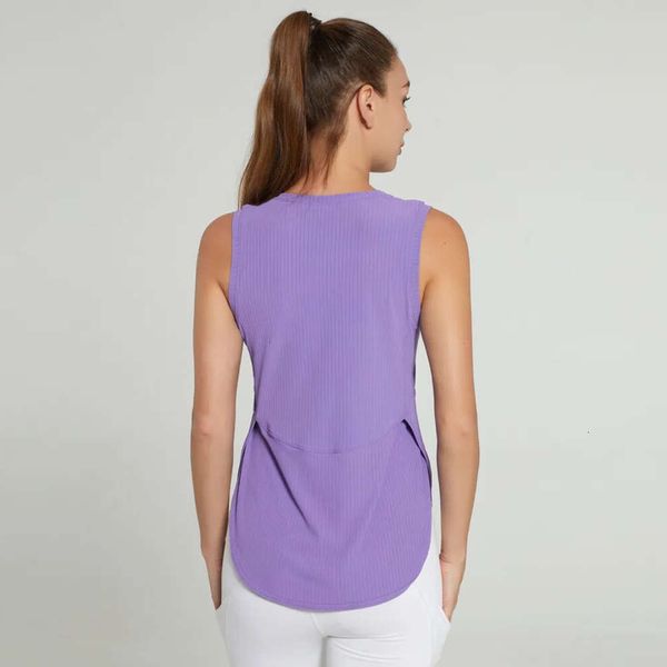 Canottiera da donna Lu Vest O Collo Senza maniche Lato aperto Traspirante Camicia da yoga ad asciugatura rapida Corsa Allenamento Abiti larghi Fiess Canottiera sportiva penna