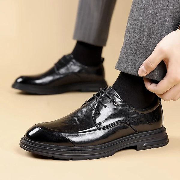 Sapatos Casuais Masculinos De Couro Preto Soft Bottom Primavera E Outono Homem Business Formal Wear Dress