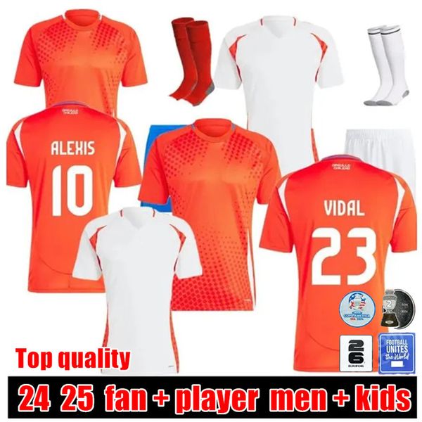 24 25 Chile Fußballtrikots ALEXIS VIDAL Kinderset 2024 2025 Nationalmannschaft Fußballtrikot Heim Rot Auswärts Weiß Komplettset Männer Kinder Camiseta Copa America ZAMORANO ISLA CH.Oberteile