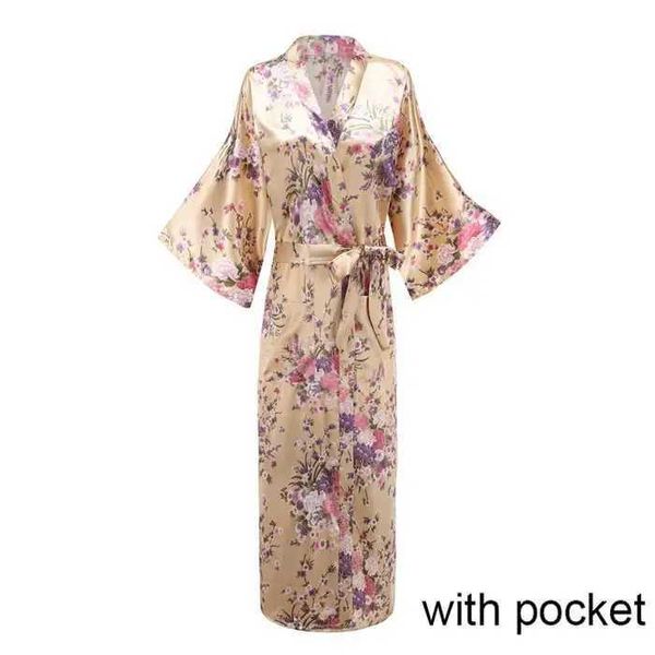 R3uk sexy pyjamas sexy Frauen langer Robe mit Taschenhochzeit Braut Brautmaschinen-Dressing-Kleid Rayon Kimono Bademant