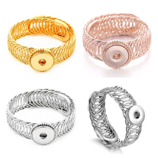 Metal 18mm Snap Düğmesi Bilezik Bangles Ayarlanabilir Boyut Gül Altın Gümüş Renkli Kuff Bilezik Enstantanları Takı