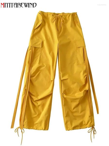 Pantaloni da donna Hip Hop Streetwear Cargo Donna Ragazza Casual Nastri larghi Pantaloni da ballo con coulisse a gamba larga