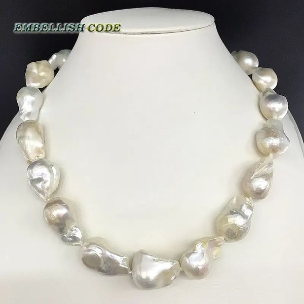 Vendendo bem cor branca tamanho grande tecido nucleado chama bola forma barroco colar de pérolas de água doce 100% natural pearls240327