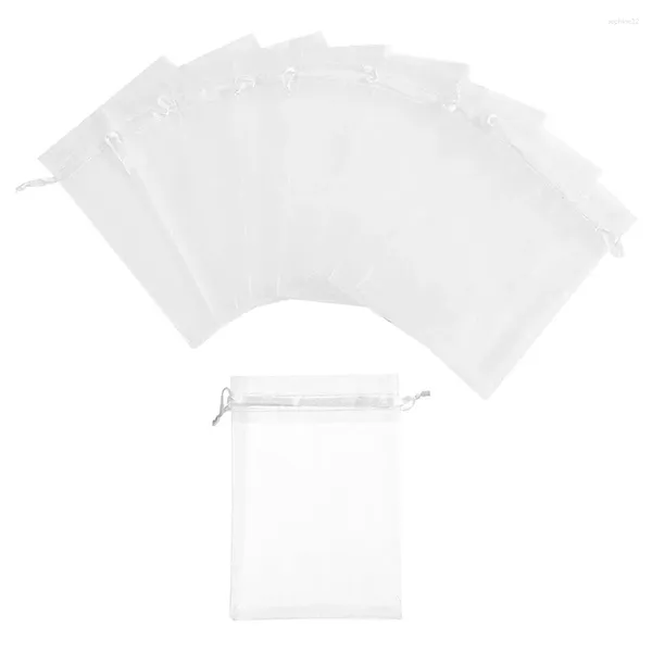 Envoltório de presente 100 pcs branco organza sacos festa de casamento favor jóias doces cordão bolsas natal presentes de aniversário decoração