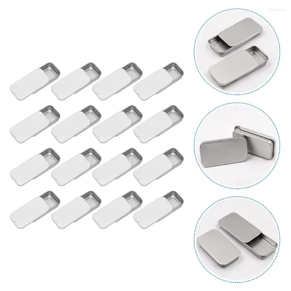 Bottiglie di stoccaggio 16 pezzi Scatola push-pull Piccole scatole di banda stagnata Contenitori di barattoli di caramelle Contenitori di filo interdentale Scatole portatili Dolci Metallo