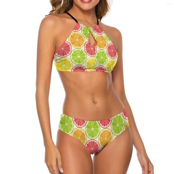 Costume da bagno da donna colorato adorabile costume da bagno bikini al limone agrumi sexy bikini push up set fitness femminile femminile