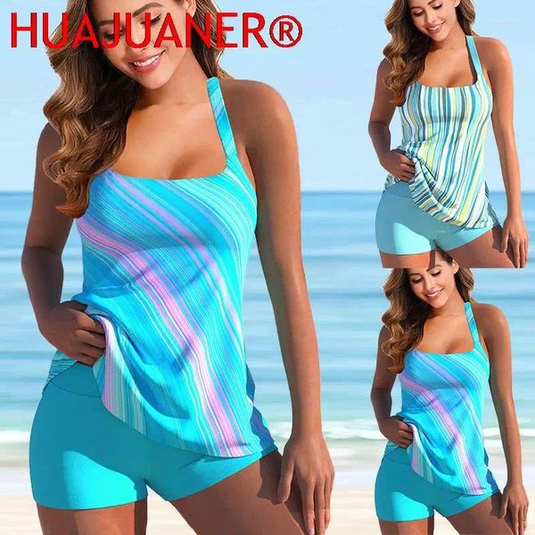 Roupa de banho feminina 2024 verão sexy listra impressão de duas peças maiô tankini solto tamanho feminino vintage bodysuit nadar beachwear maiô